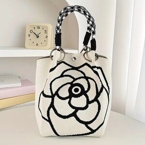 Chic Black and White Floral Tote Bag